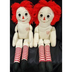 Vintage jumbo RAGGEDY ANN & ANDY DOLLS 33"hi stitched face nude NEEDS TLC repair